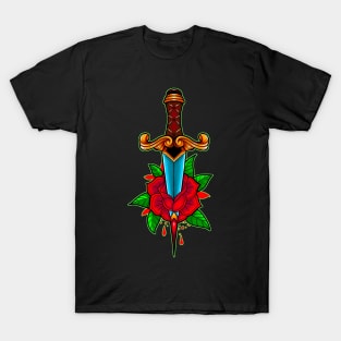 Traditional Inspired Rose bleeding Dagger T-Shirt